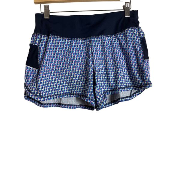 Athleta Vivid Ready Set Go Blue Geometric Print Athletic Running Shorts Size S - Picture 1 of 5
